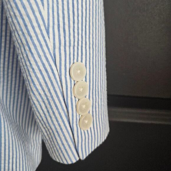 Lauren Ralph Lauren Mens Blue/White Striped Seersucker Blazer Sz 44R Quiet Lux - Picture 7 of 11